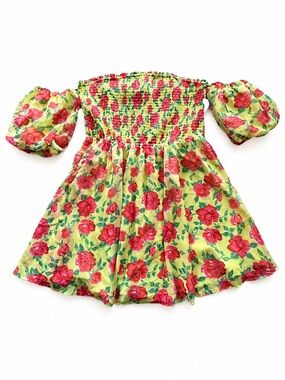 Betsey Johnson Arianna Rose Garden Mini Dress XL Smocked Off Shoulder Floral